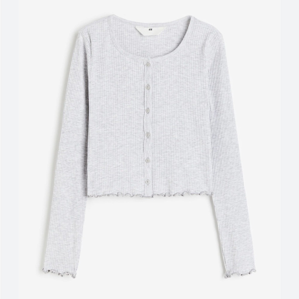 H&M Girl’s RIBBED JERSEY Crop CARDIGAN Light Grey